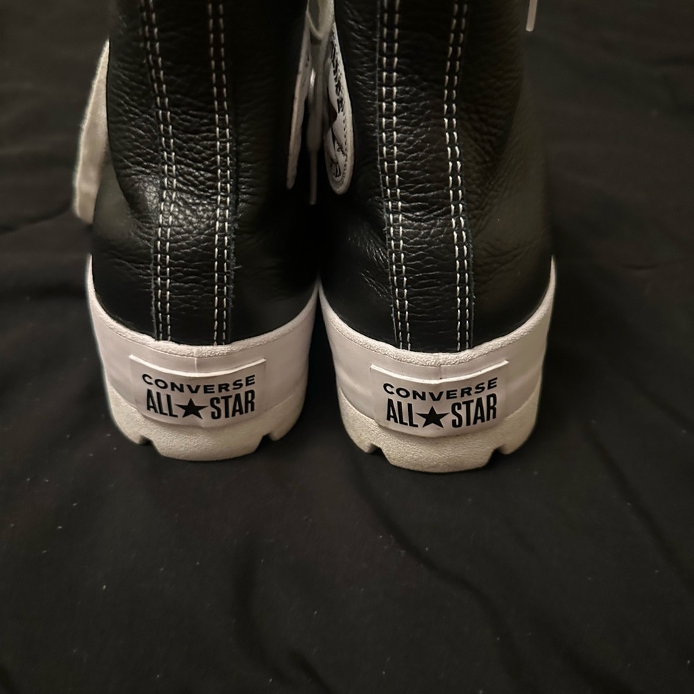 Women’s Converse All-Star Black and White Leather HighTop Sneakers - Picture 3 of 3